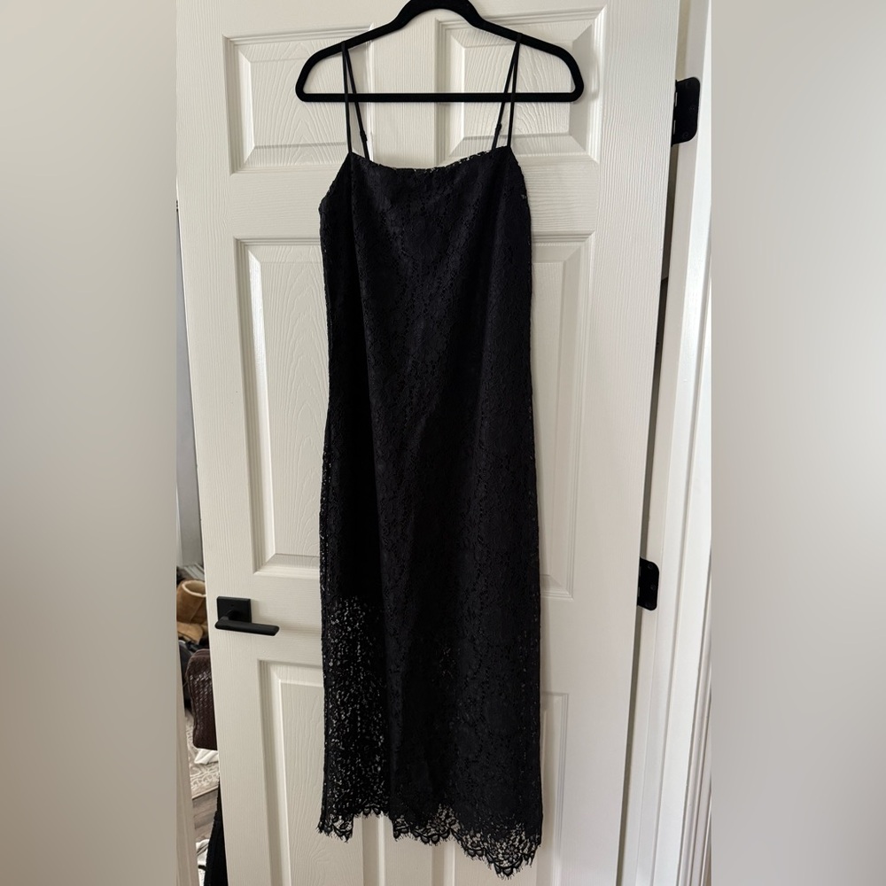 Black lace spaghetti strap dress with built in slip new with tags